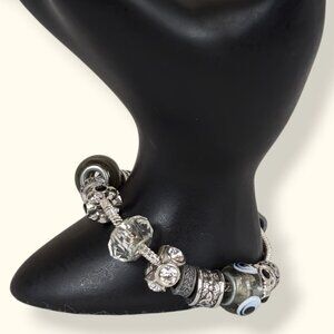 Locking Metal Charm Bracelet & 18 Charms